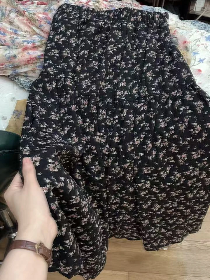 七言家福利款！田园粉蔷薇显瘦遮胯半身裙813#@