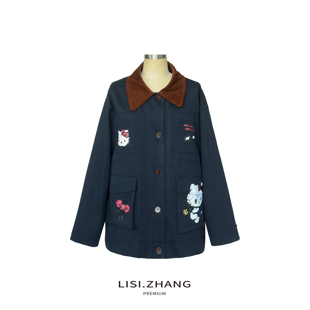 LISI.ZHANG--【卡通印花短外套】减龄休闲宽松撞色小翻领印花短外套