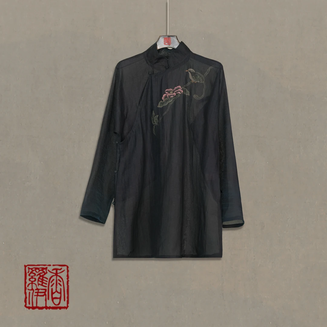 香罗伊【荷雀】传统复古手绘上衣