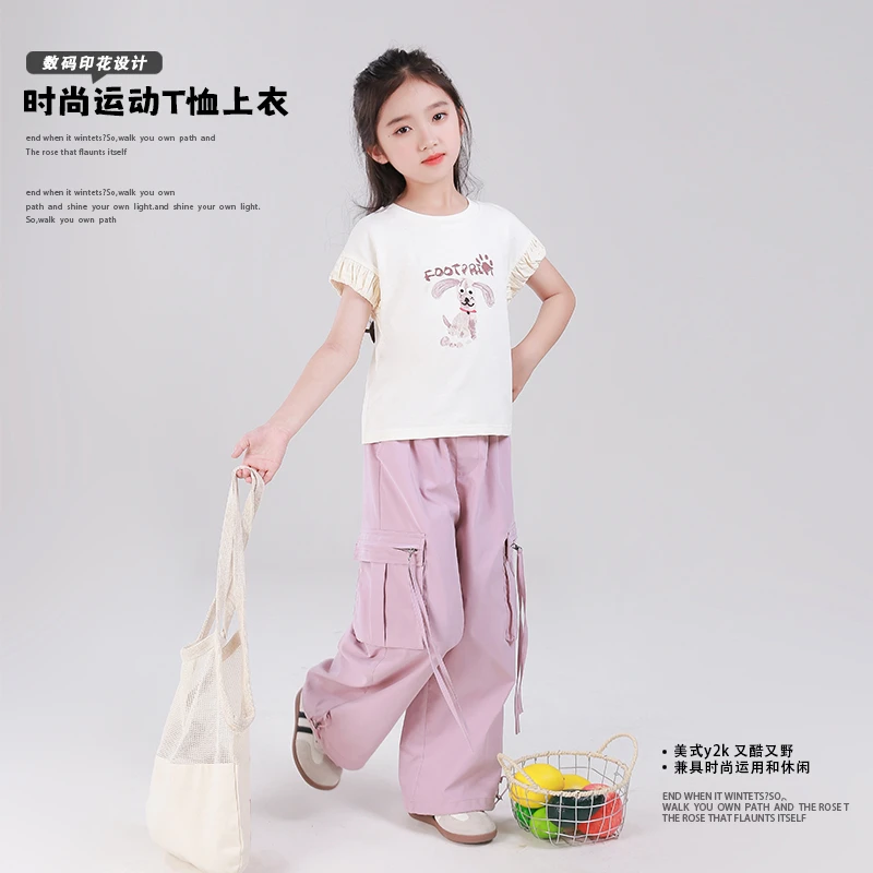 80105女童T恤短袖休闲洋气上衣2025夏季新款韩系穿搭夏装工装裤潮