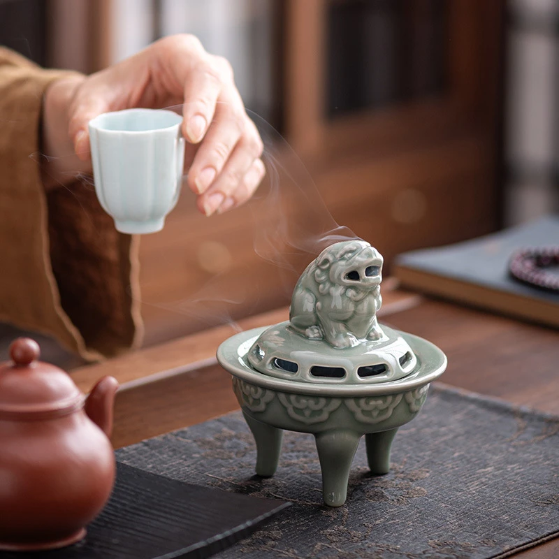 阿段香道 祥狮陶瓷高级线盘插炉沉檀藏不落灰茶室运中式香薰0104