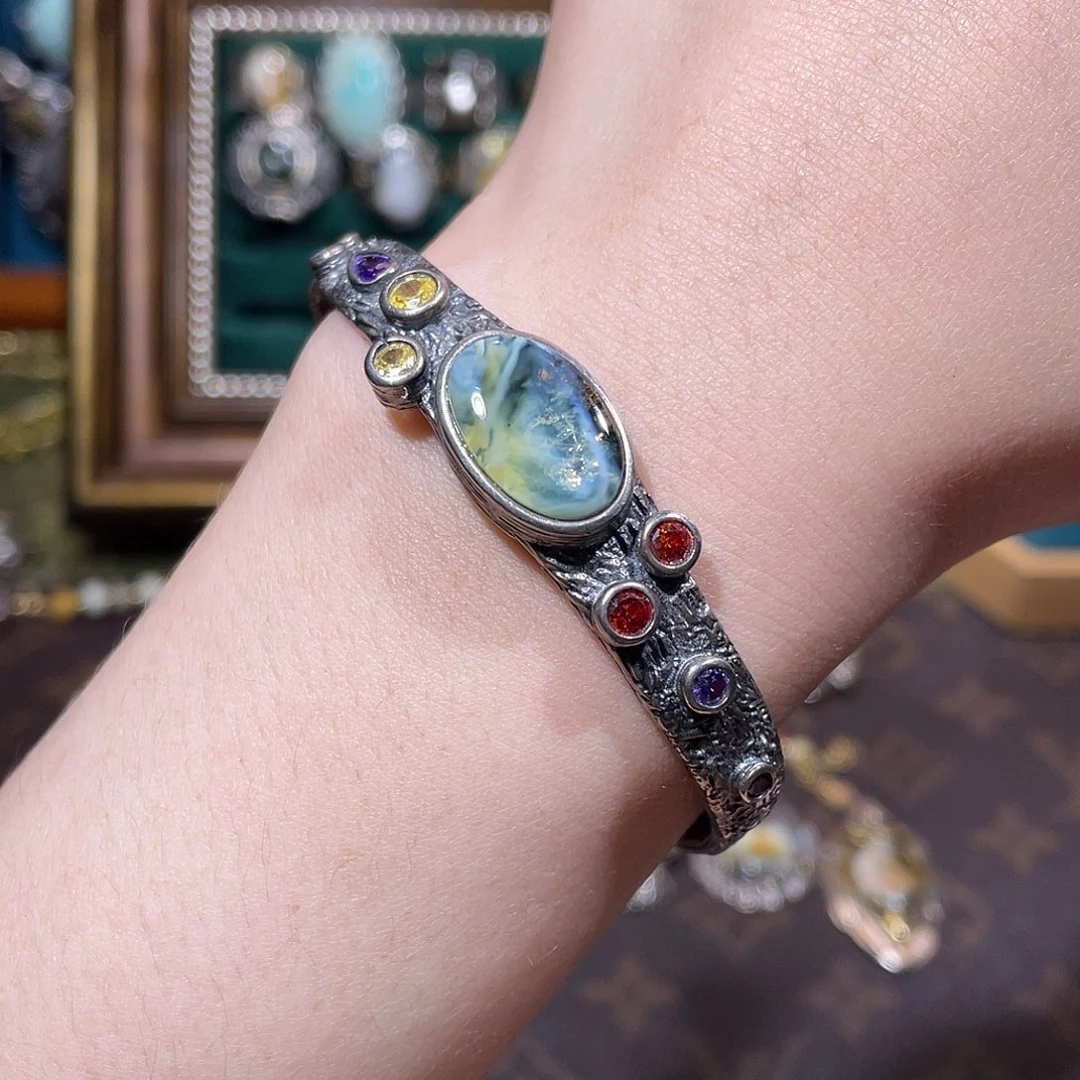 琥珀银S925镶嵌手镯手镯