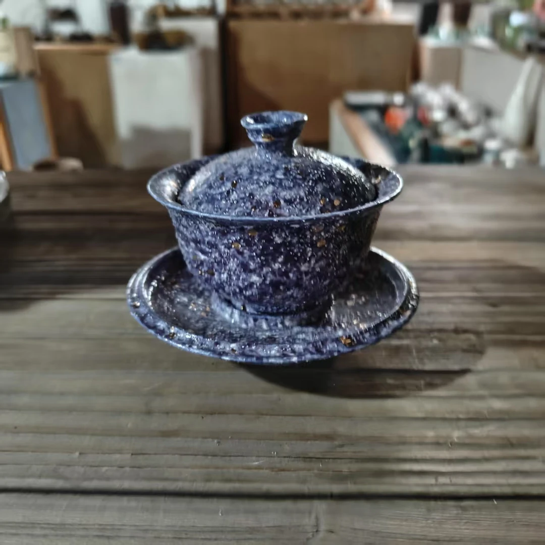 洞尚造物-紫色岩矿三才盖碗T1811