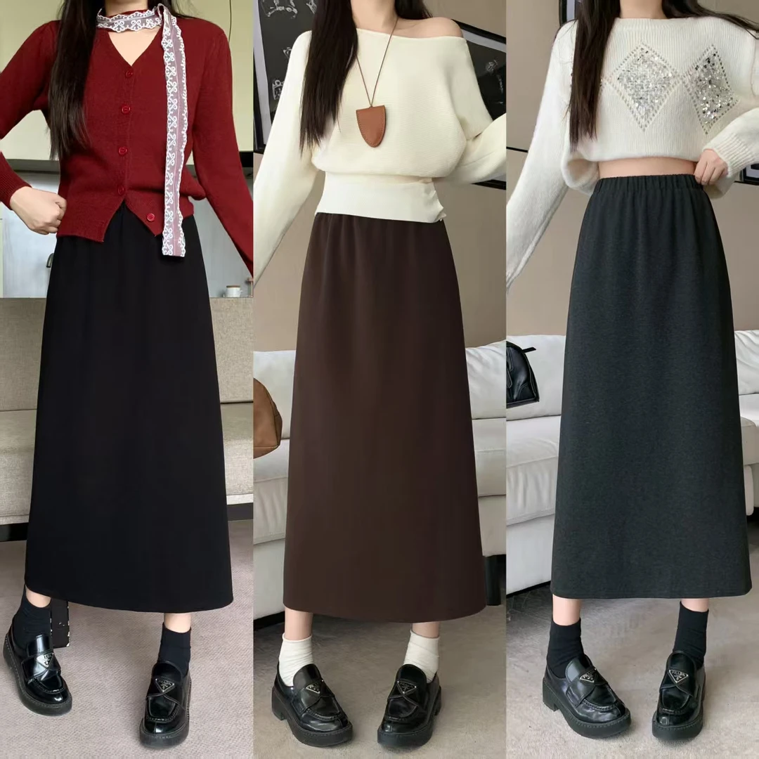 羊绒毛呢大码女装2025秋冬新款气质显瘦通勤百搭设计A字长裙2253