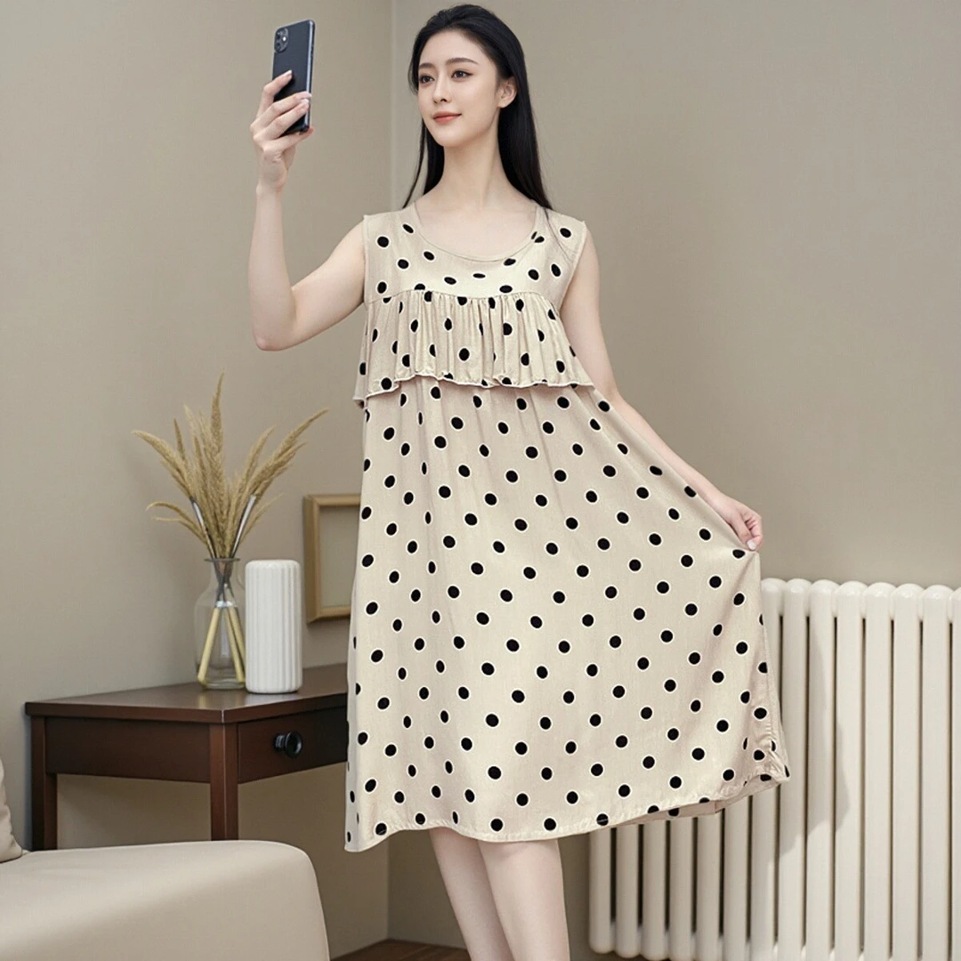 【防凸点大版无袖裙】新款棉绸睡衣夏季不带胸垫宽松大码家居服Y113