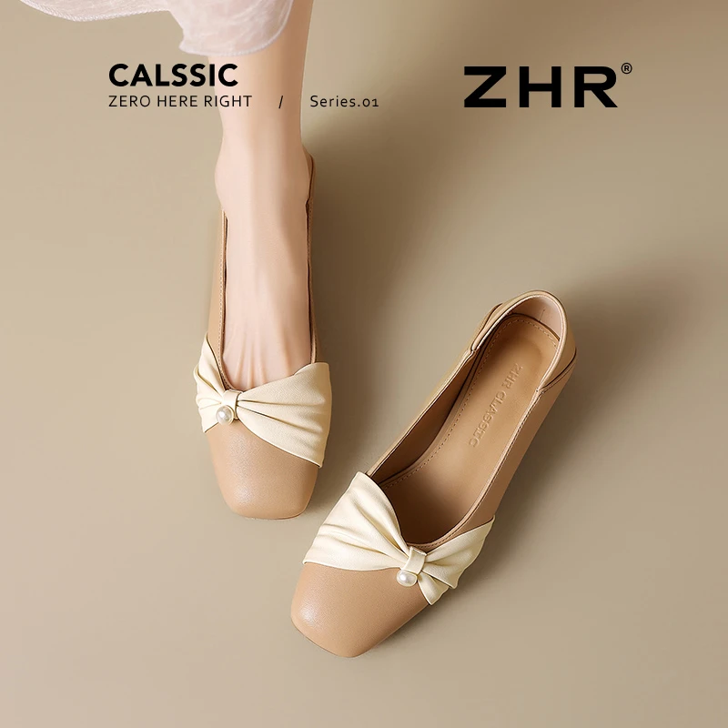 ZHR单鞋女士鞋子女款新款洋气玛丽珍粗跟一脚蹬软底舒服平底百搭