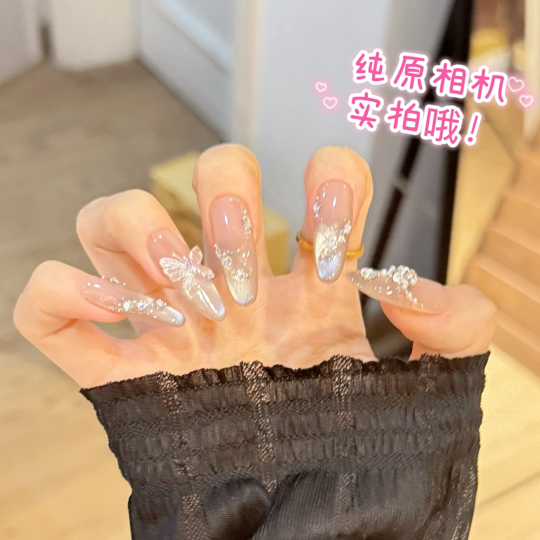 【清冷白月光】轻奢纯欲风猫眼显白气质高级ins风美甲纯手工穿戴甲