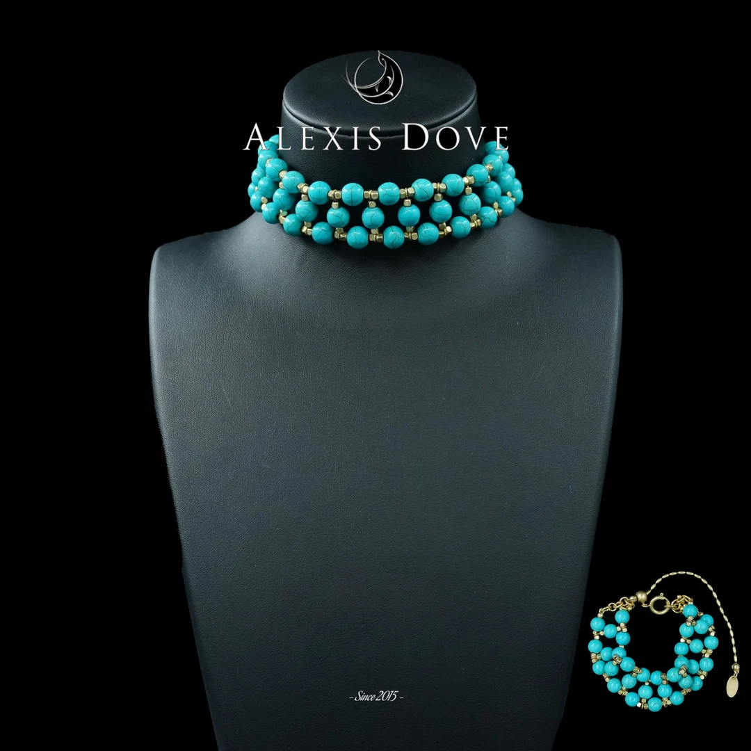 合金合成锆石项链 复古碧海蓝韵双层套装