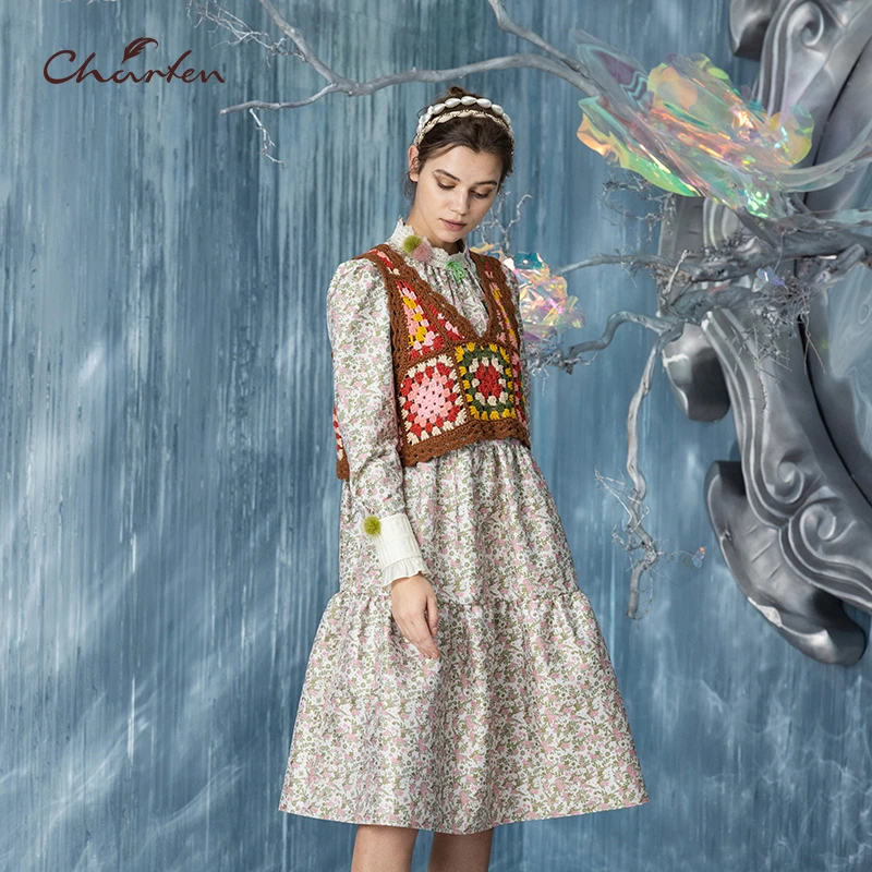 【媛媛专享】朝峰秋冬民族风印花连衣裙女CFC5F326-339G