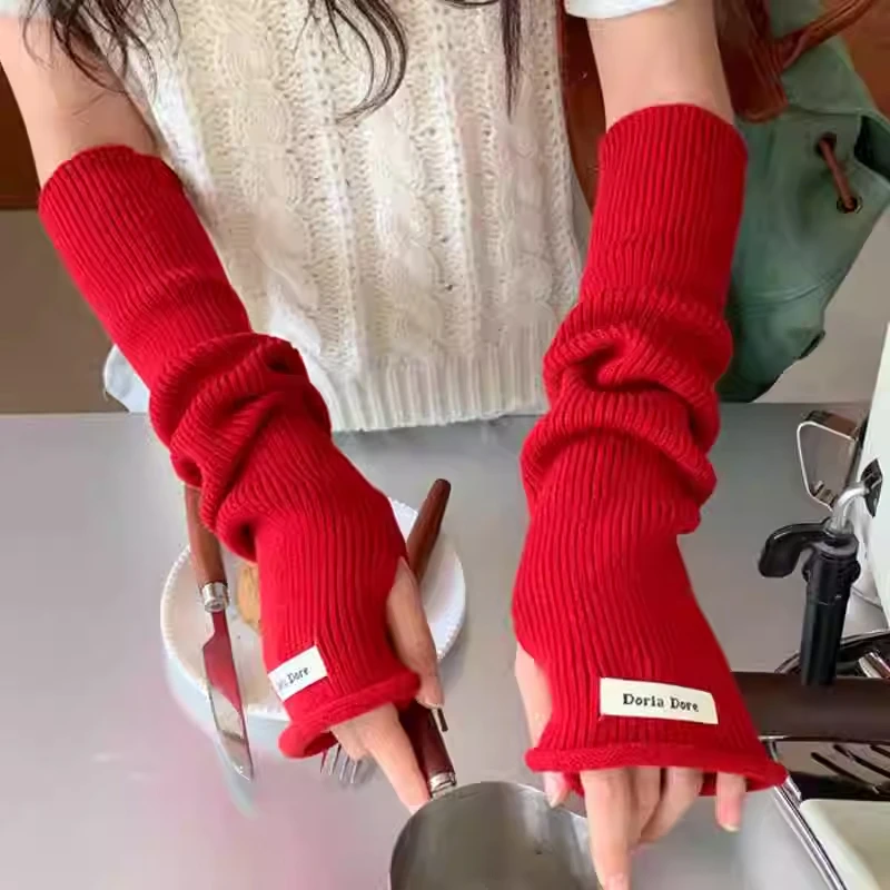 多彩袖套女长款保暖堆堆手袜套时尚百搭可爱少女学生露指针织手臂