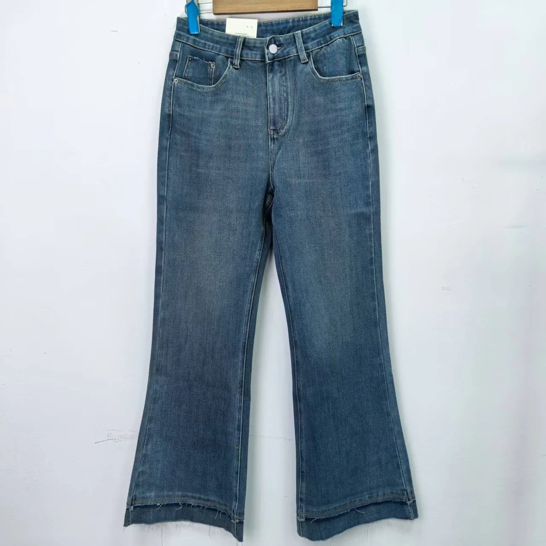 D2 复古高腰四面弹牛仔微喇裤(32198)