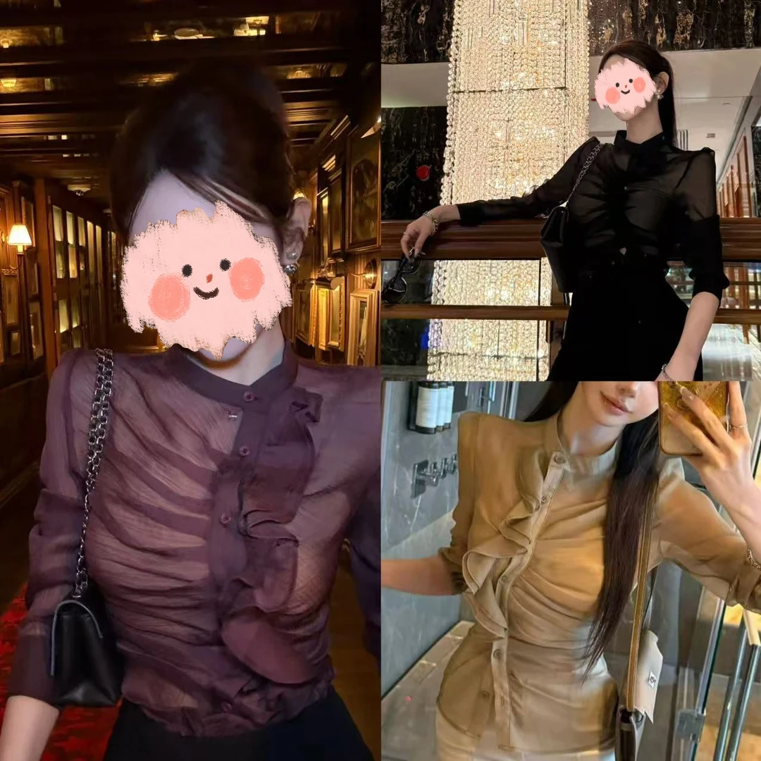 “琥珀流光风”设计感洋气木耳边收腰上衣FH25C3T2787