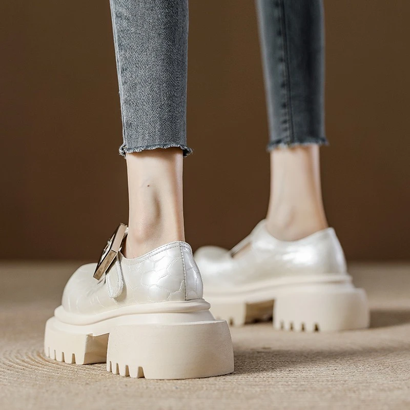 真皮圆头玛丽珍鞋丑萌大头乐福鞋女2025春夏新款透气厚底小皮鞋女