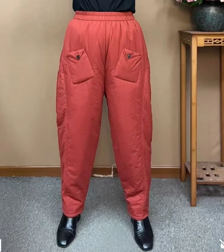 ZX冬季新款高腰纯色加棉加厚大口袋休闲百搭显瘦哈伦棉裤