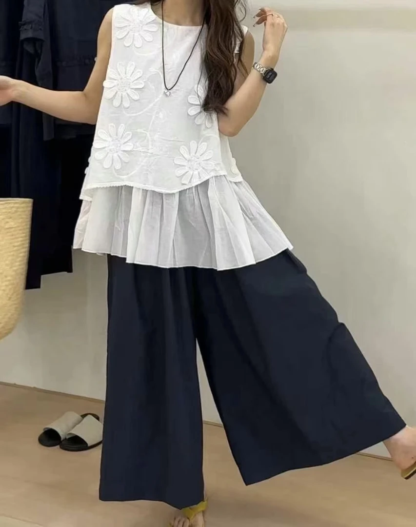 夏季新款宽松通勤百搭重工刺绣立体花朵上衣［no退no换］