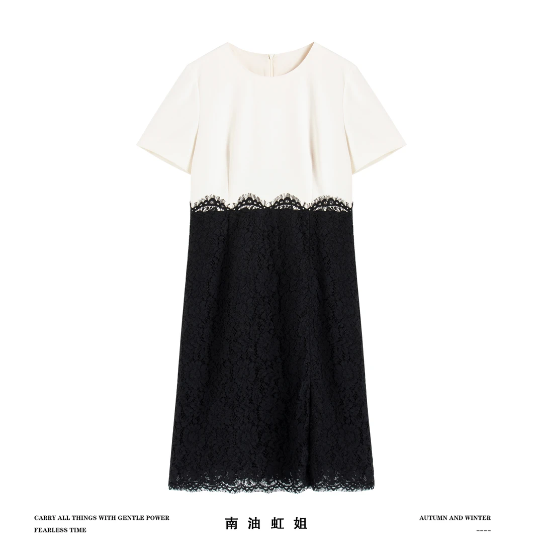 【南油虹姐】夏季高级感高端精致绝美拼接短袖连衣裙