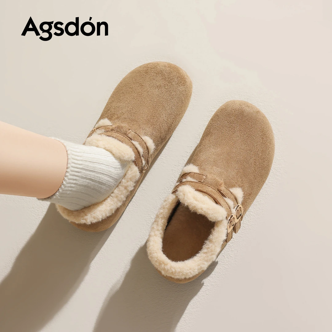 奥古狮登厚底勃肯鞋女2025新款冬季超软低帮毛毛雪地靴时尚棉鞋A