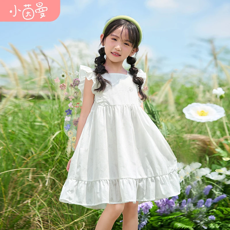 小茵曼女童连衣裙时尚宝宝秋季小飞袖透气印花甜美大童儿童公主裙