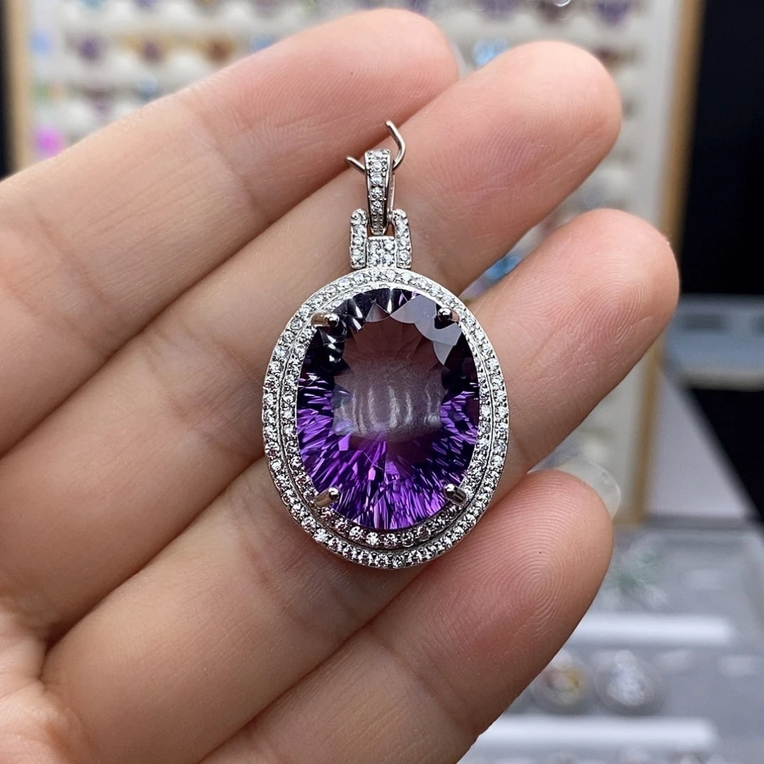 吊坠(不含链)银S925镶嵌紫晶一物一证
