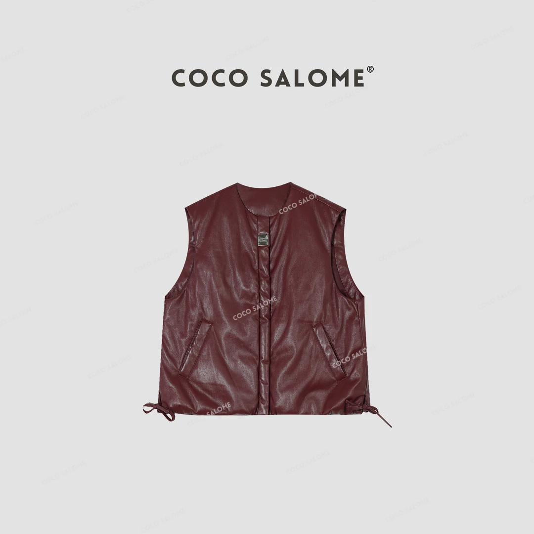 韩彬彬"小方块马甲"初秋出游琥珀流光酷飒韩系保暖皮马甲Y309-6