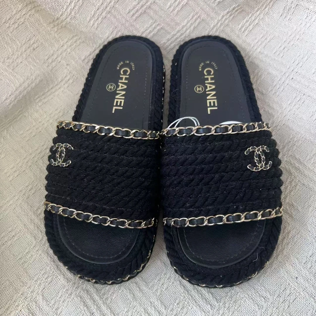 95新 Chanel/香奈儿 麦殿/编织皮串链拖鞋37码/250209ZYTYY235