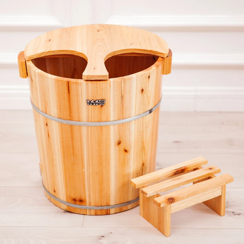 杉木泡脚木桶高桶家用洗脚桶泡脚桶加高高深桶泡脚盆带盖【好物】