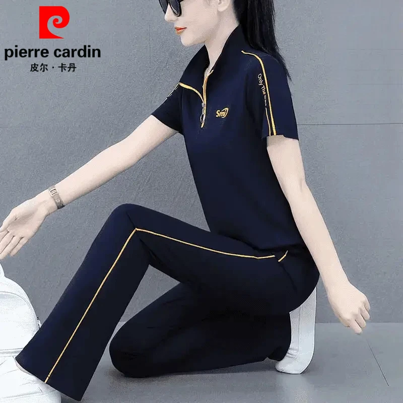 皮尔卡丹夏季新款运动套装短袖跑步冰丝休闲保罗气质服女妈妈装