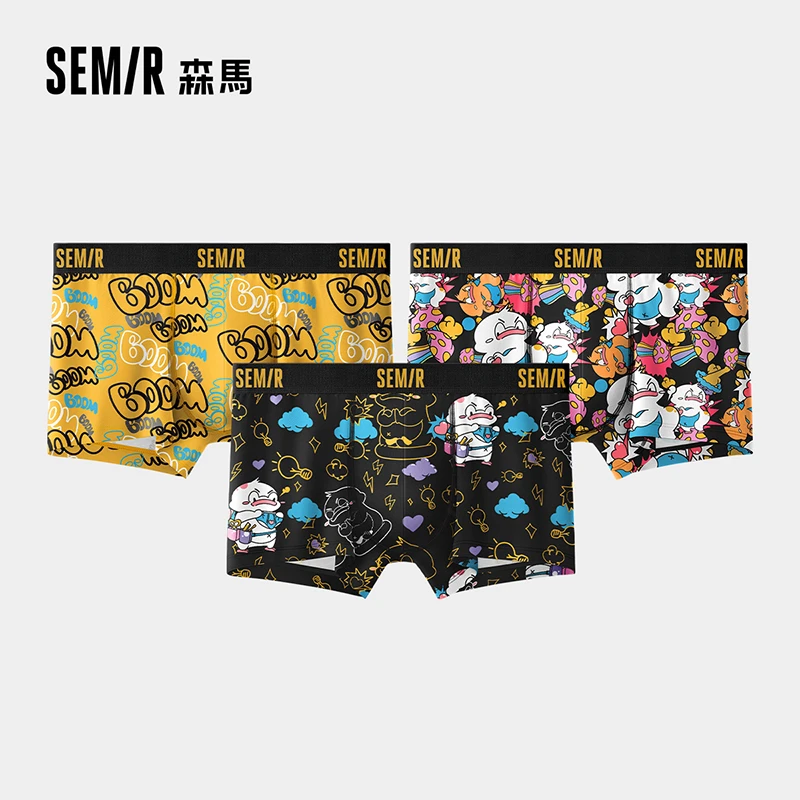 森马男士内裤100棉内裆卡通印花男生四角短裤抗菌透气男式平角裤