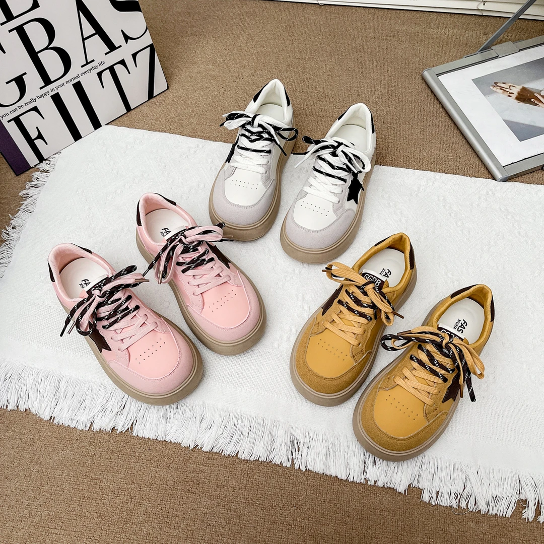 大头星星板鞋女2025春季新款舒适轻便圆头百搭厚底休闲小白鞋女鞋