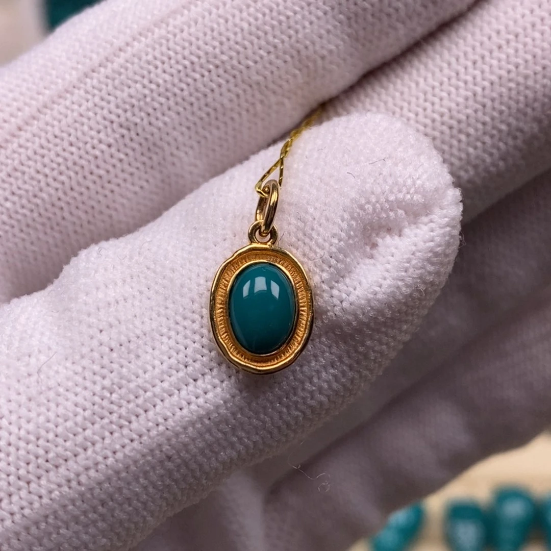 18K金镶嵌绿松石侧挂A a 419