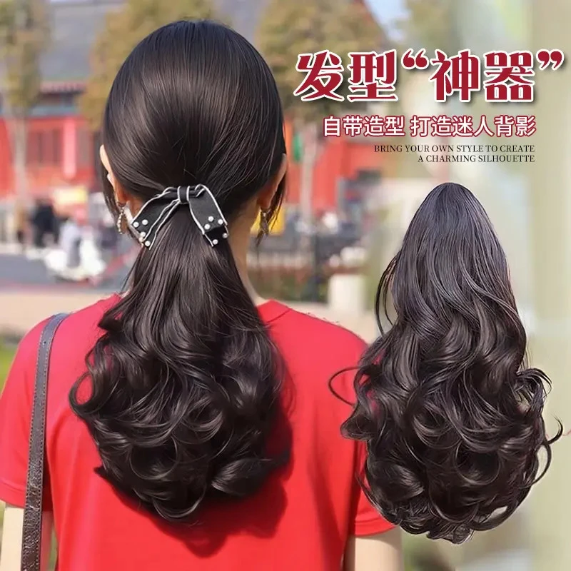 发型神器假马尾梨花卷假发女蓬松绑带马尾自然仿真发抓夹假发辫子