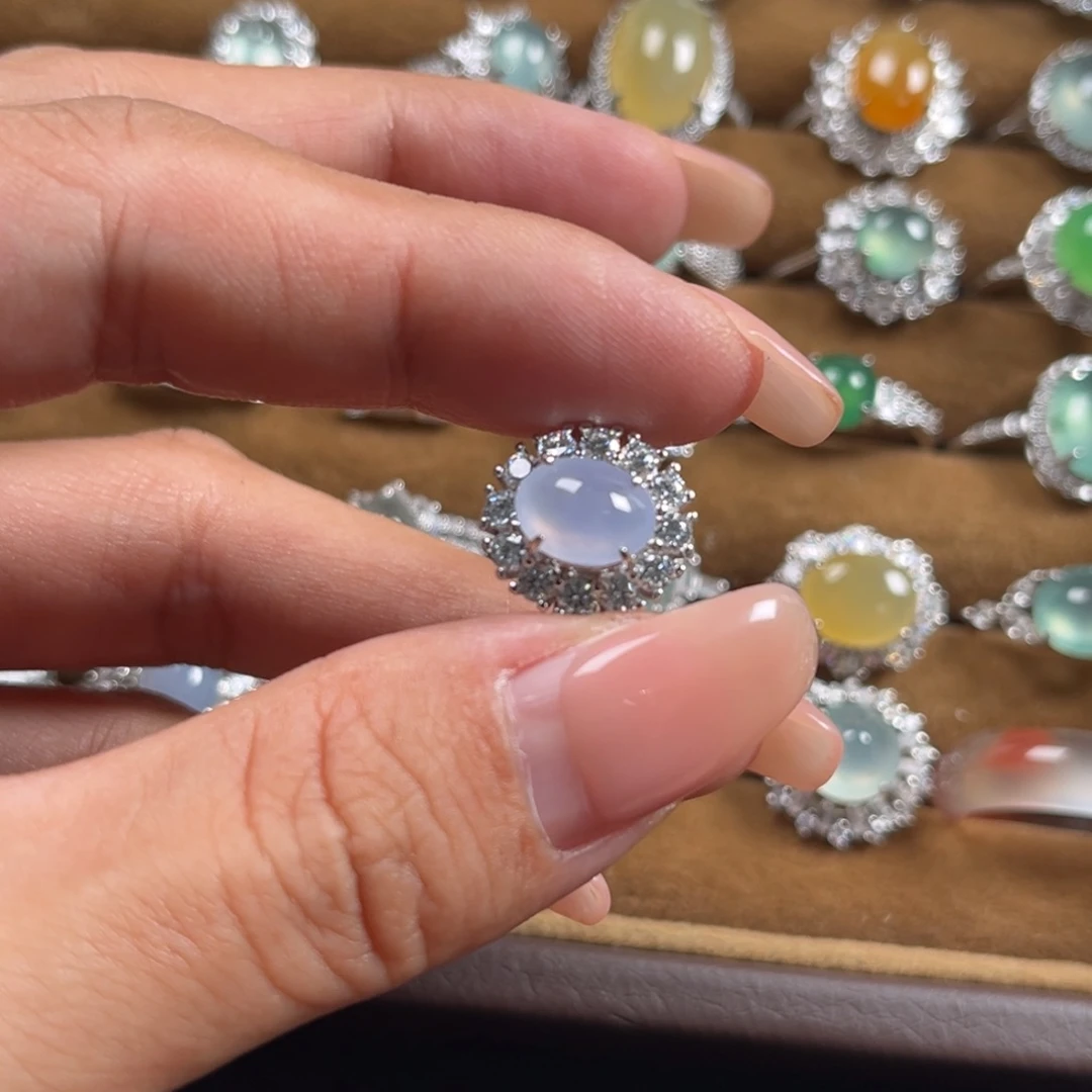 翡翠戒指银S925镶嵌缅甸翡翠天然翡翠Ａ货