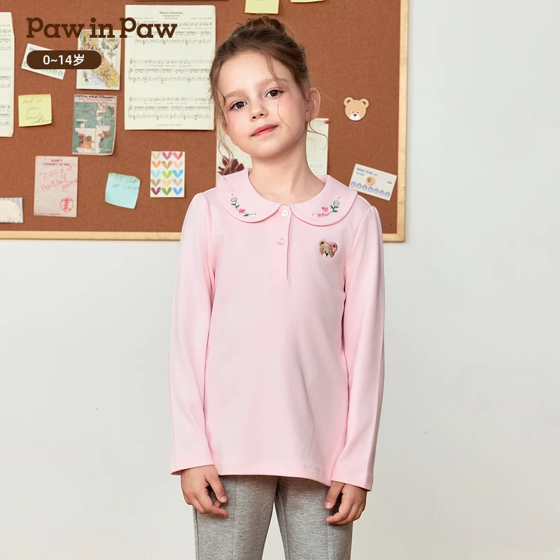 【达人专属】打底秋季新款女童女宝翻领长袖T恤舒适百搭PCLWF4853E