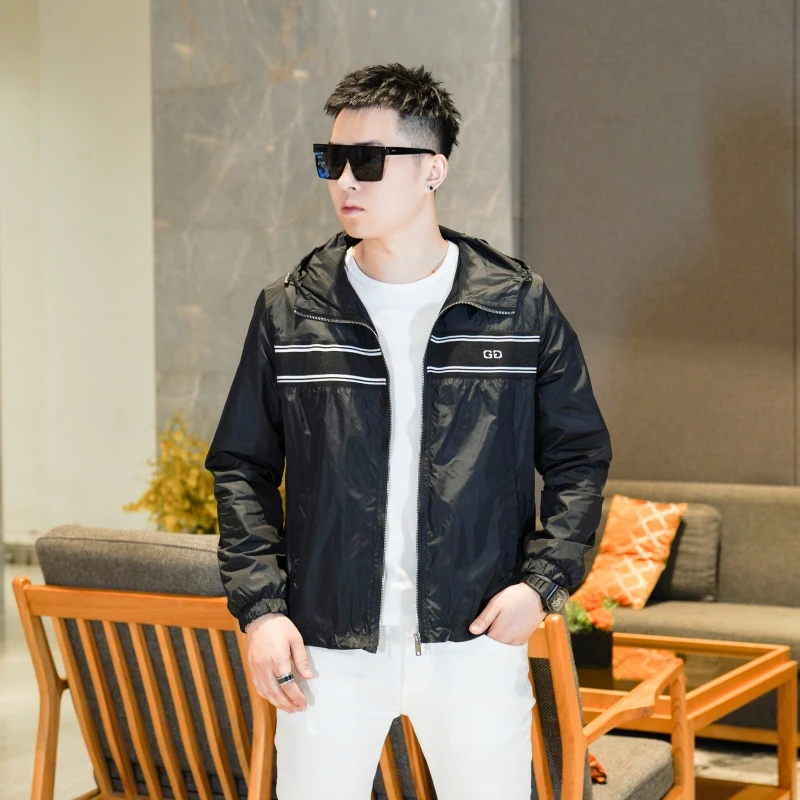 CATIA SELI印花撞色连帽休闲夹克男士2025年秋季新款韩版百搭外套