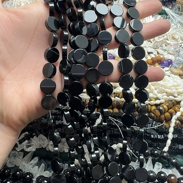 玛瑙/玉髓未镶嵌珠宝半成品一条12mm黑玛瑙