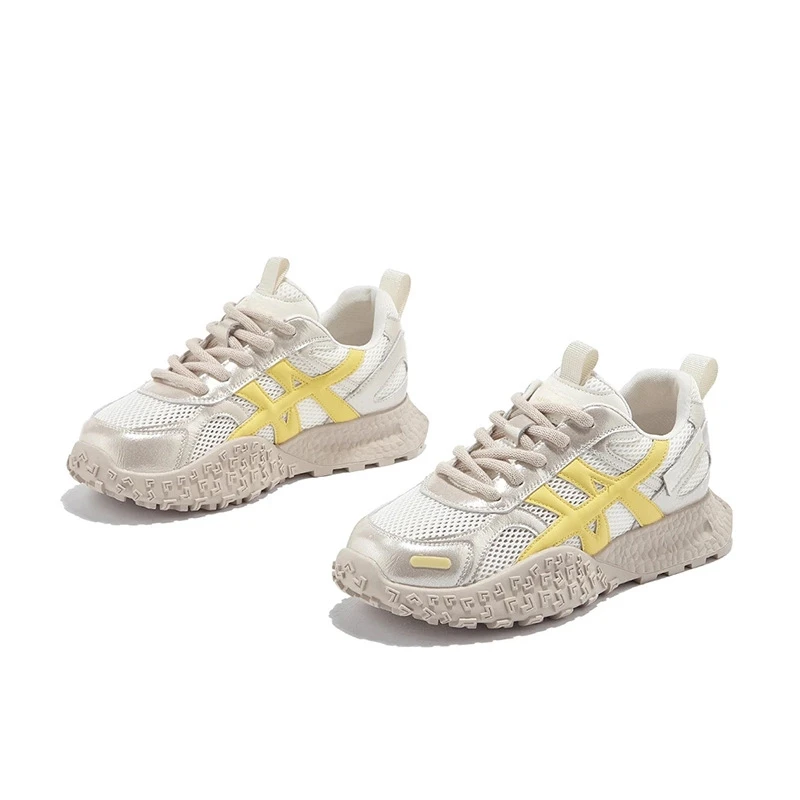 万达撤柜头层牛皮老爹鞋女2025秋季网面透气阿甘鞋女厚底运动鞋女