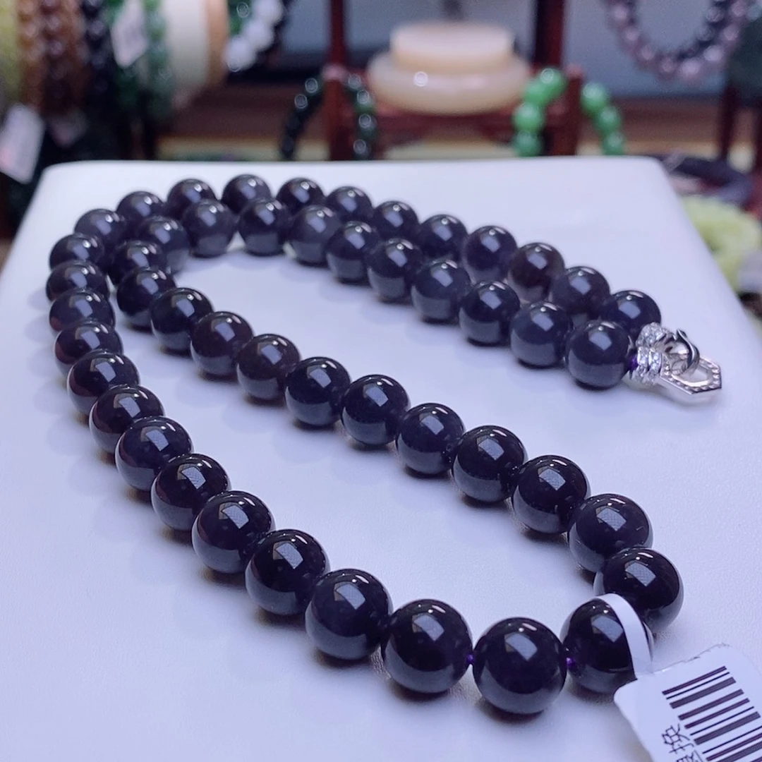和田玉未镶嵌颈饰收藏级烟紫帝王紫老矿料高冰圆珠10项链