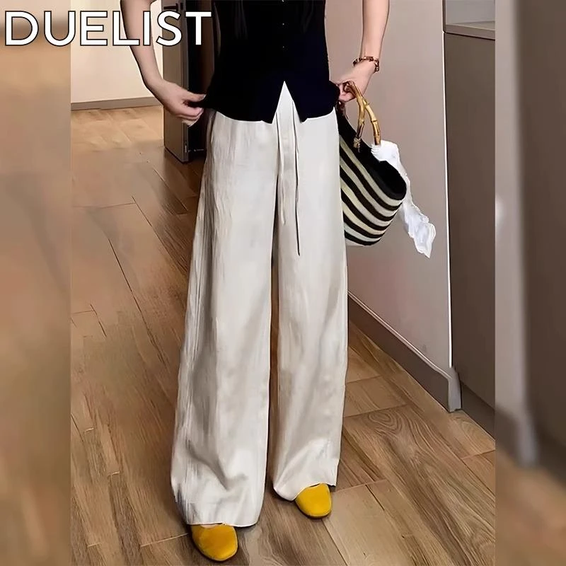 DUELIST时尚休闲裤女夏季新款大码胖高腰显瘦松弛感老钱风阔腿裤