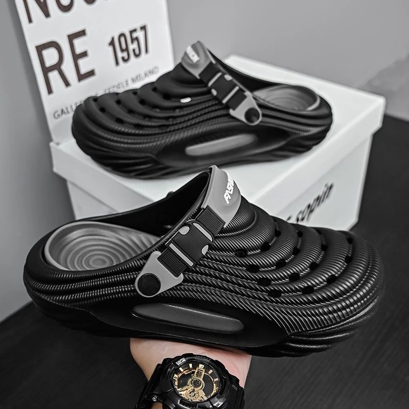 户外包头凉拖鞋男夏季EVA洞洞鞋厚底外穿镂空运动防臭防滑沙滩鞋