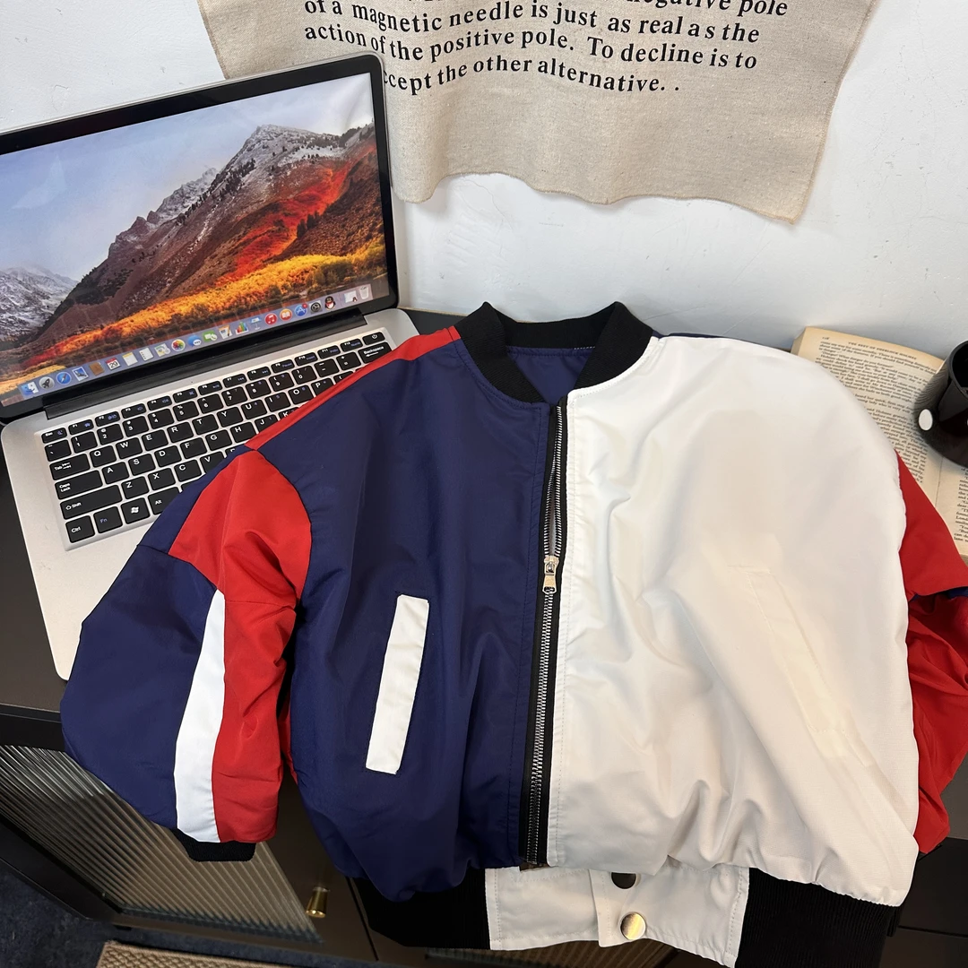 2651春款百搭洋气个性潮流男女童拼色夹克服