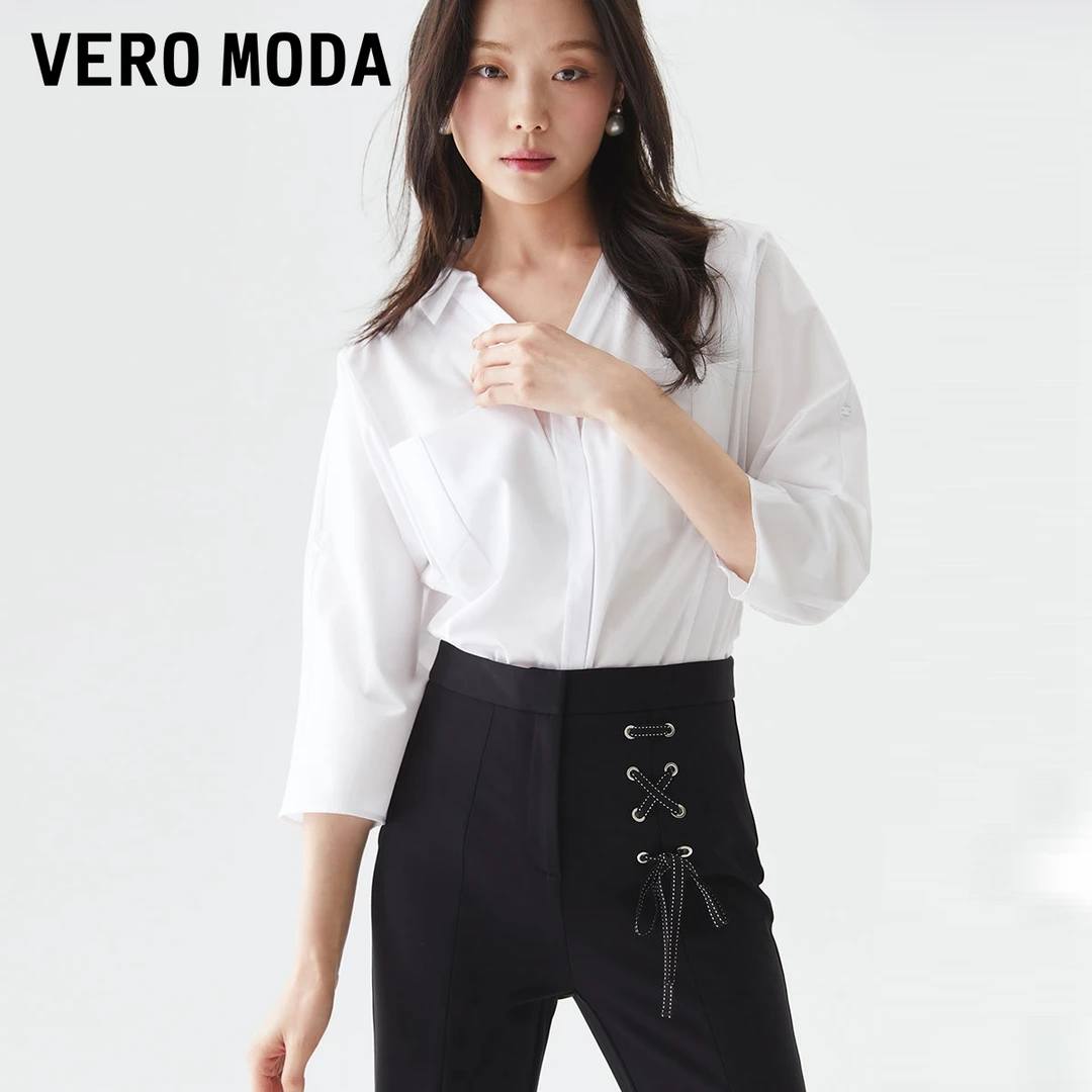 Vero Moda衬衫女2025夏日穿搭通勤优雅简约法式V领衬衫325231015