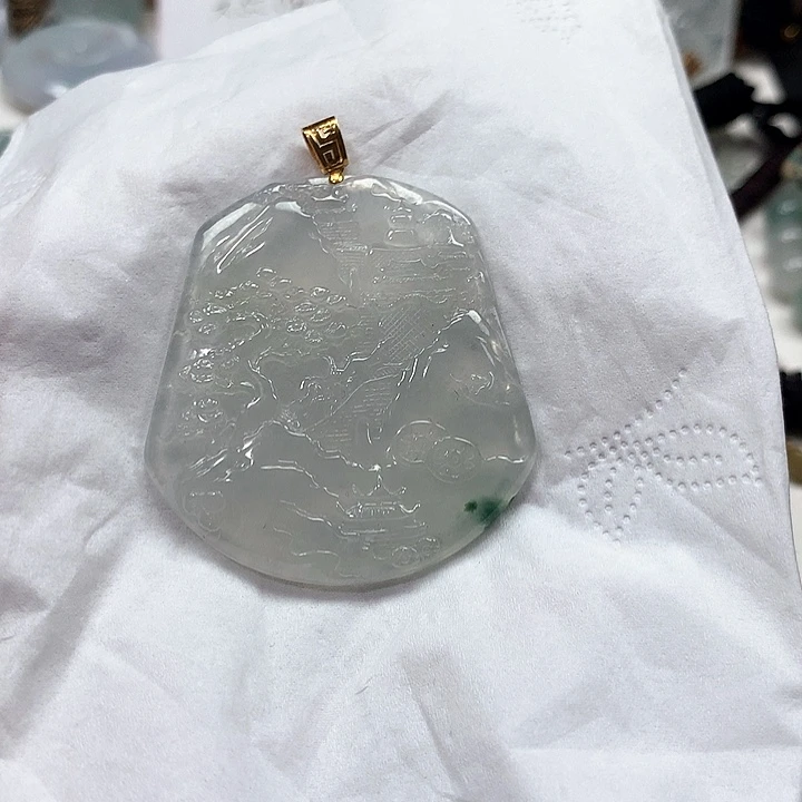 18K金镶嵌定制翡翠山水 净货 48小时鉴赏期