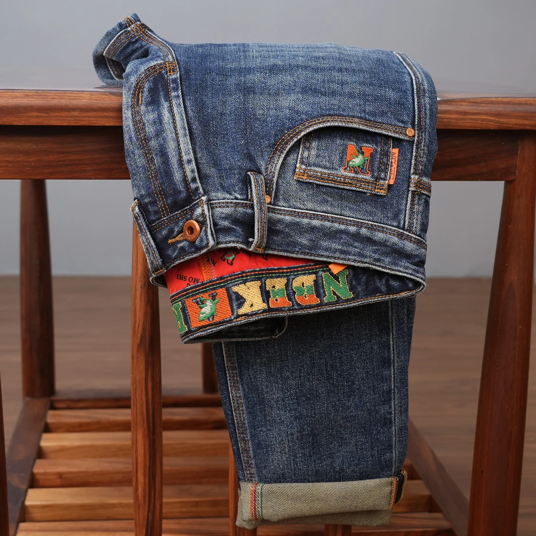 秋冬新款高端牛仔裤男士修身直筒休闲时尚潮弹力百搭九分长裤919