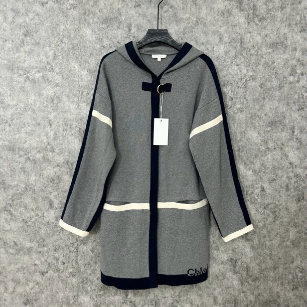 95新 Chloe/蔻依 灰色中长款连帽外套