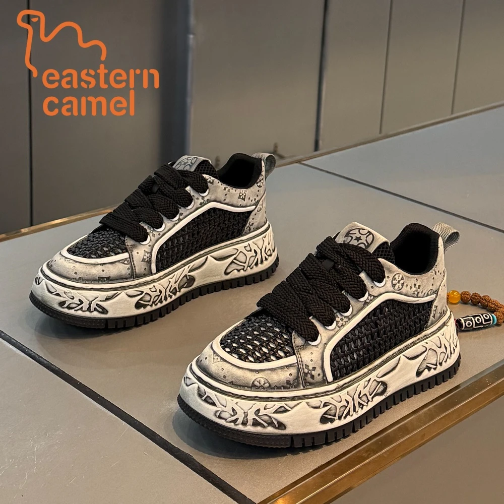 东方骆驼男鞋夏季透气休闲板鞋潮流百搭厚底低帮小众男士网面潮鞋