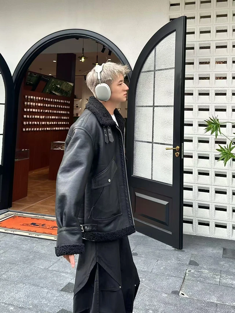 2024冬季pu机车夹克皮毛一体保暖外套602