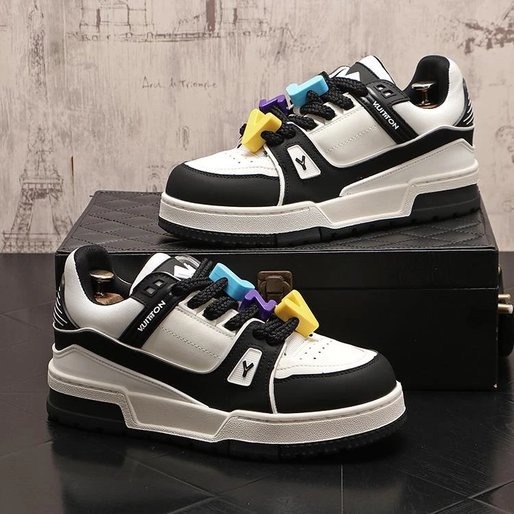 潮牌男板鞋2024新款厚底增高休闲鞋时尚百搭拼色男鞋网红低帮鞋子