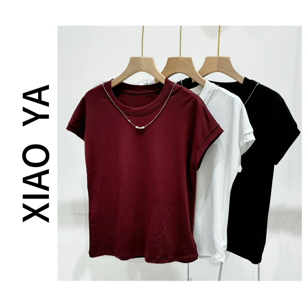 686夏季新款气质圆领项链款纯色百搭T恤
