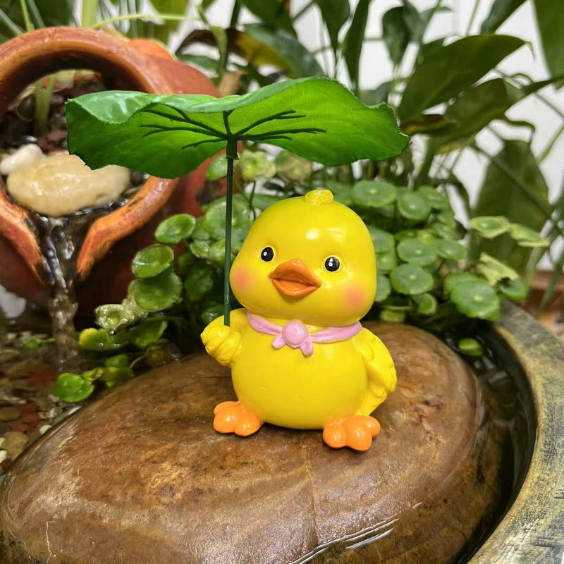 举荷叶小黄鸭摆件微景观树脂工艺品可爱黄白小鸭子园林造景摆件