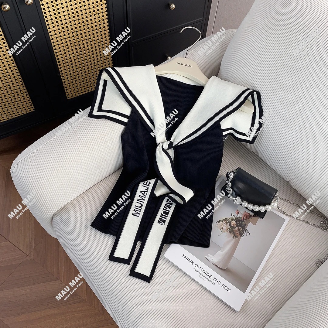 海军领减龄套头针织衫无袖毛针织衫女DY7113